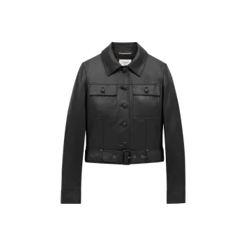 SAINT LAURENT Button Up Belted Cropped Jacket