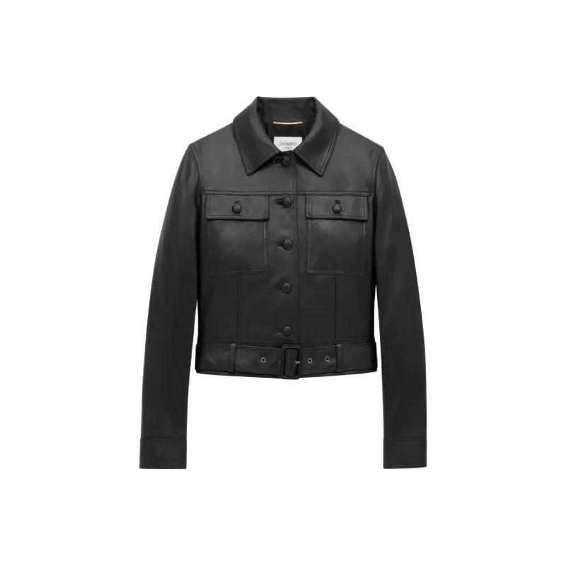 SAINT LAURENT Button Up Belted Cropped Jacket-0