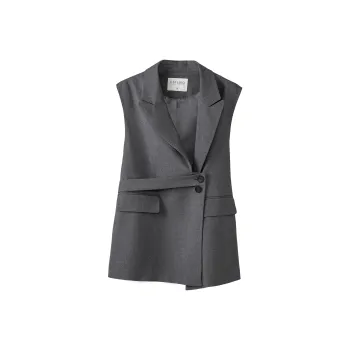 Fstudio Spring Korean Style V Neck Design Commute Elegance Sleeveless Jacket Women's Dark Gray