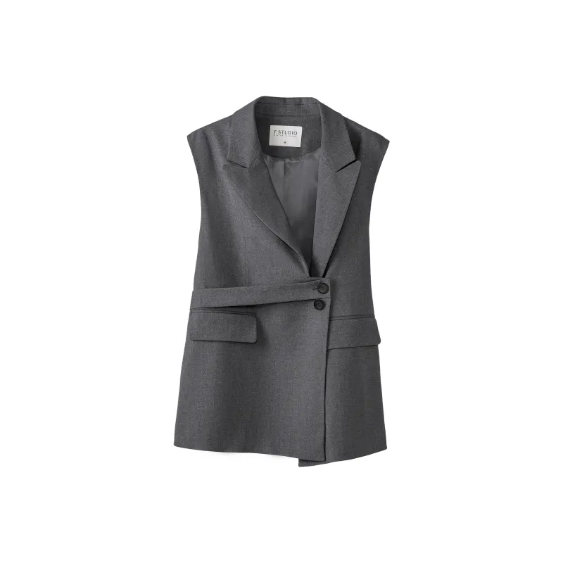 Fstudio Spring Korean Style V Neck Design Commute Elegance Sleeveless Jacket Women's Dark Gray-0