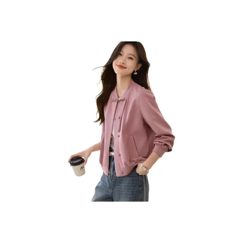 Mo Han Yi Mei Baseball Jacket Women's Gray Pink