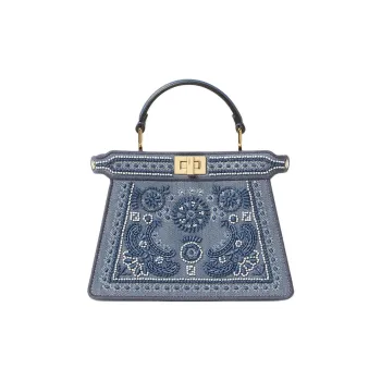 FENDI Peekaboo ISeeU Denim Shoulder Bag, Crossbody Bag, Handbag Small Size Women's Blue
