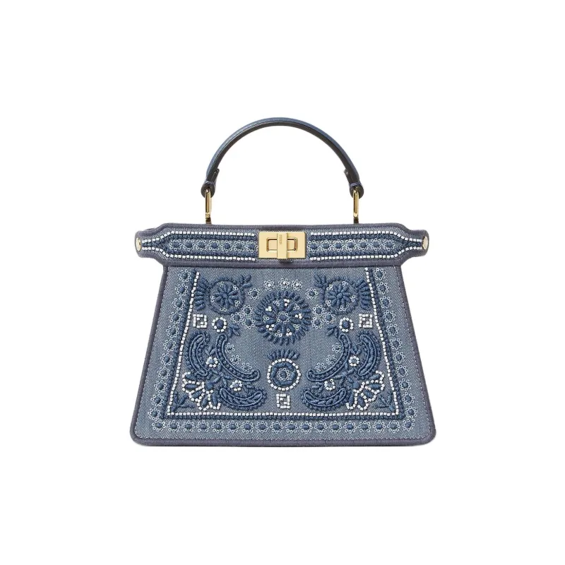 FENDI Peekaboo ISeeU Denim Shoulder Bag, Crossbody Bag, Handbag Trumpets Women's Blue-0