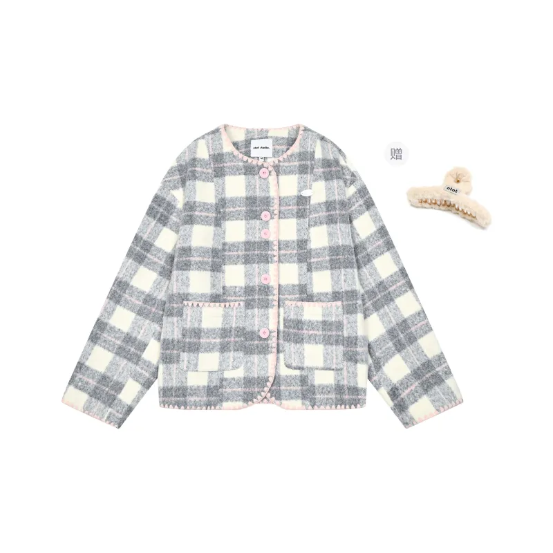 NTOT Velvet-feel Coat Women's Gray Pink-5