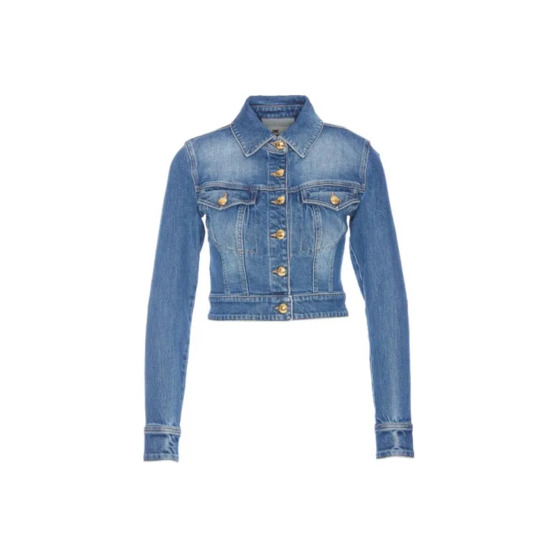 Elisabetta Franchi Straight Hem Cropped Denim Jacket-0