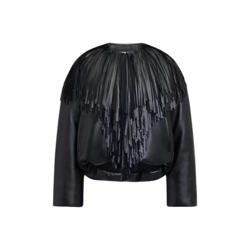 Alaia Fringed Leather Bomber Jacket-0