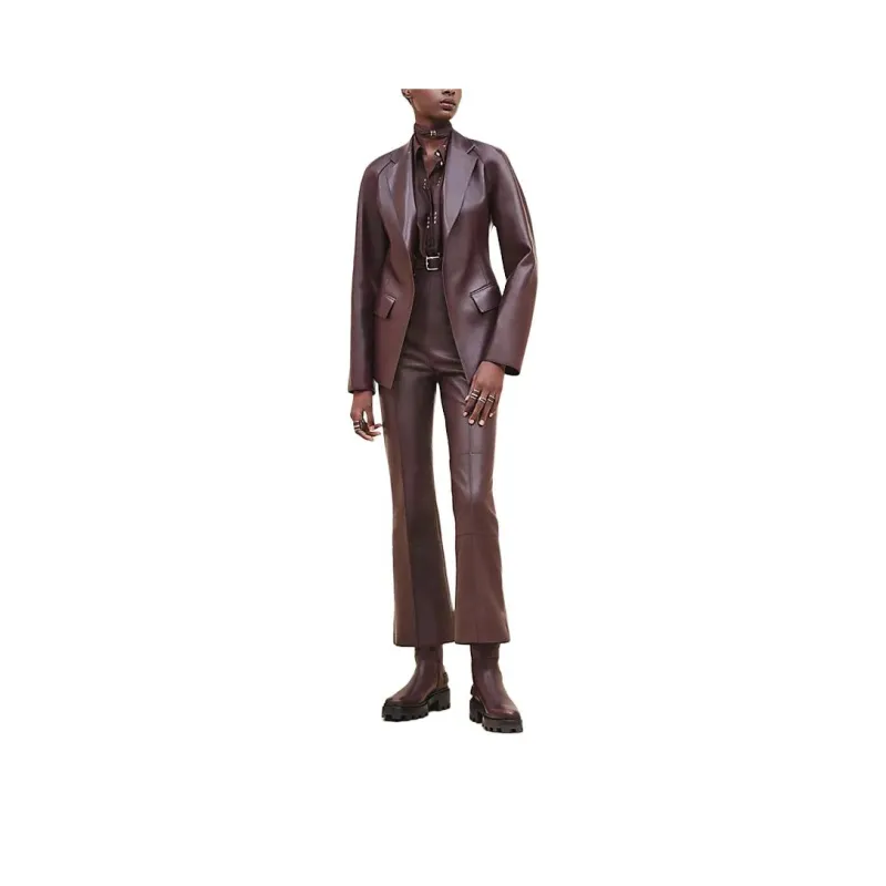 HERMES Leather Jacket Women's Burgundy-0
