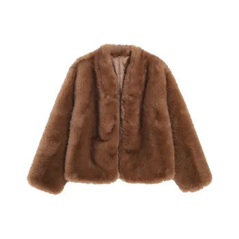 Pzhk Velvet feel Coat Women's Blended Amber Brown