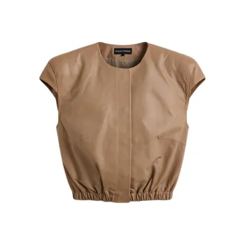 SCANLAN THEODORE SS25 Leather Shoulder Pad Top Leather Jacket Women's Whiskey