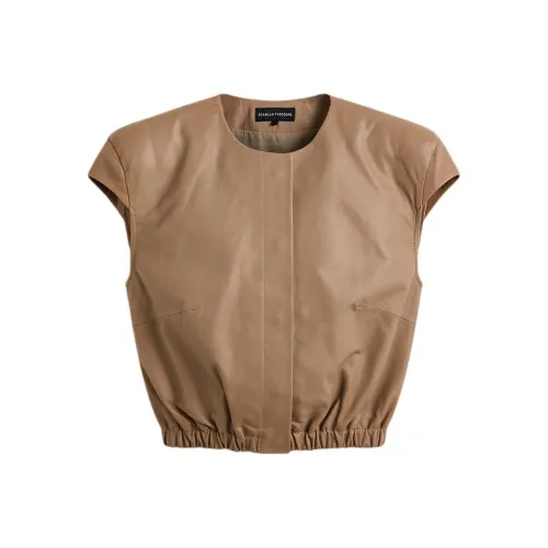 SCANLAN THEODORE SS25 Leather Shoulder Pad Top Leather Jacket Women's Whiskey