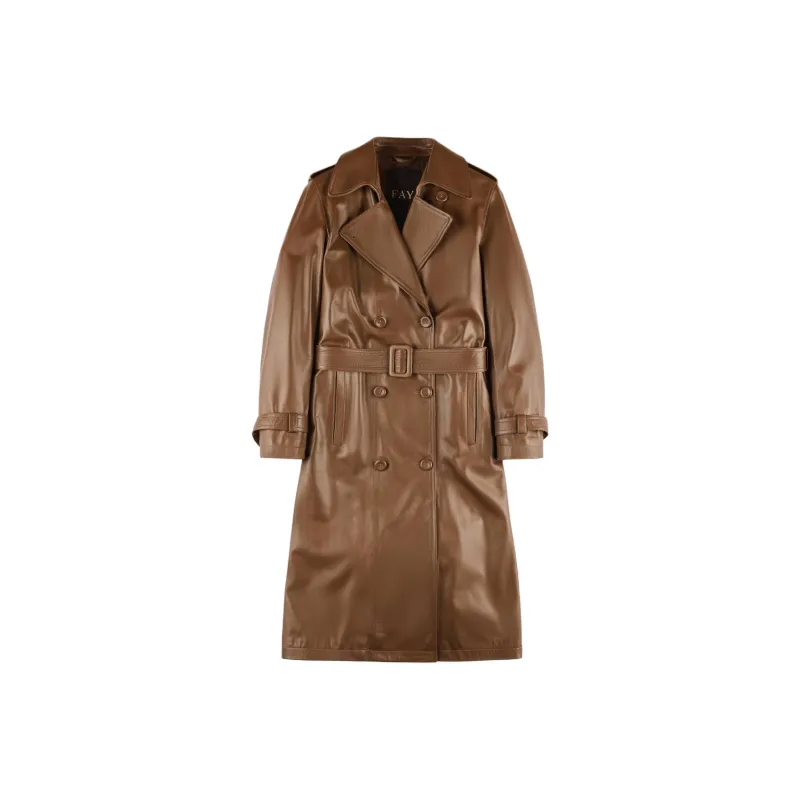FAY Leather Trench Coat-0