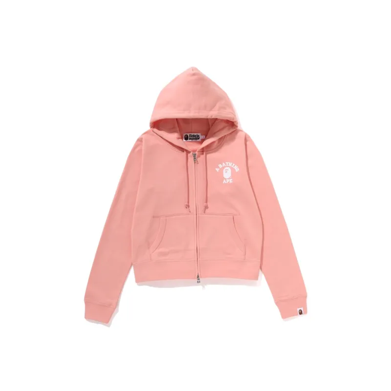 A BATHING APE Women's College Zip Hoodie Pink-0