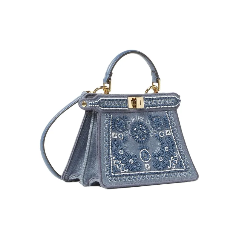 FENDI Peekaboo ISeeU Denim Shoulder Bag, Crossbody Bag, Handbag Trumpets Women's Blue-1