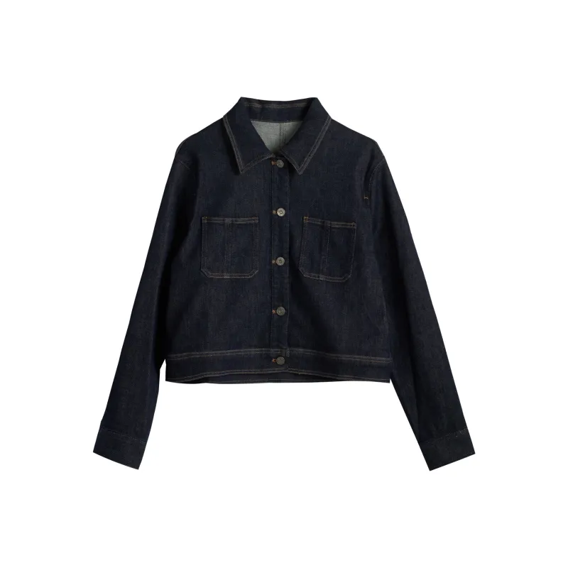 Olrain Cropped Coats Women's Dark Blue-0