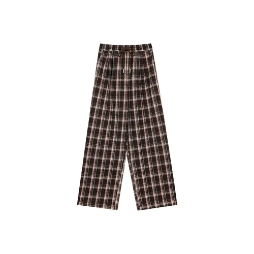 ELF SACK Casual Pants Women's Plaid Coffee