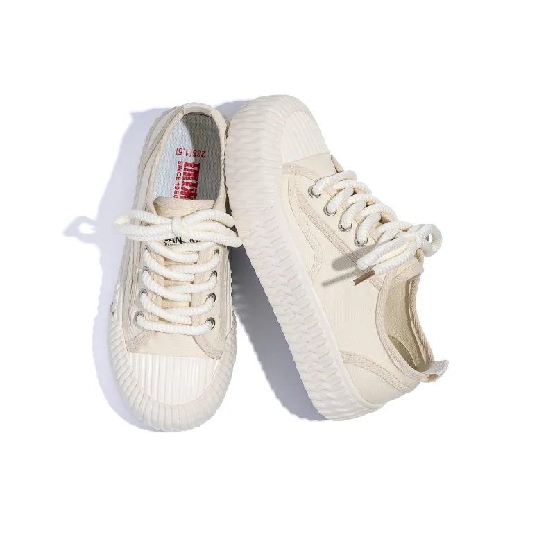 HUANQIU Slip Resistant, Breathable, Lightweight Low Top Canvas Shoes Women's Beige-6