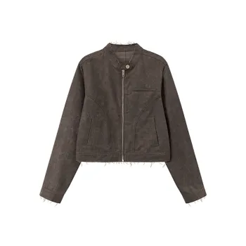 NO ONE ELSE Leather Jacket Women's Carbon Gray