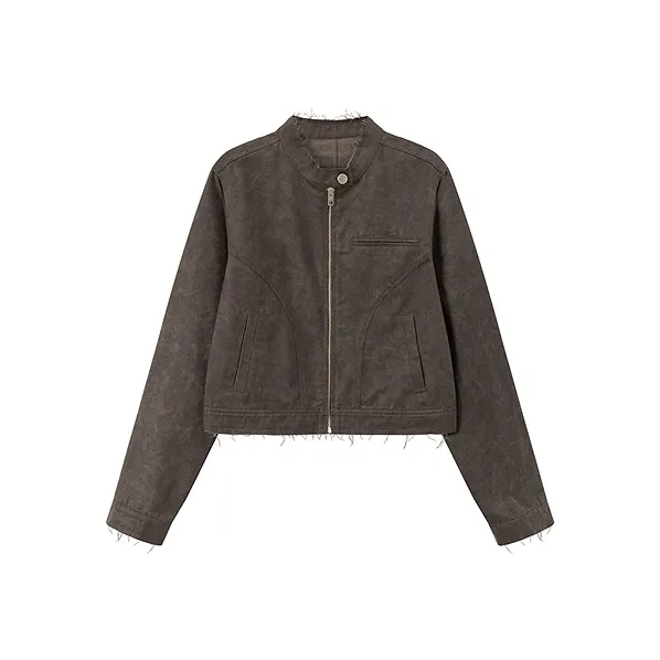 NO ONE ELSE Leather Jacket Women's Carbon Gray-0