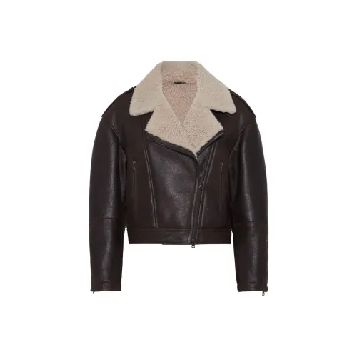Brunello Cucinelli Shearling-Collar Cropped Biker Giuseppe