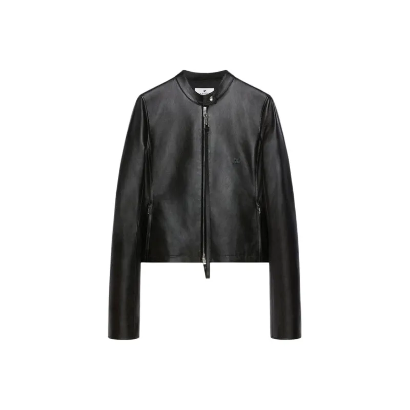 COURREGES City Zipped Leather Biker Jacket 'Black'-0