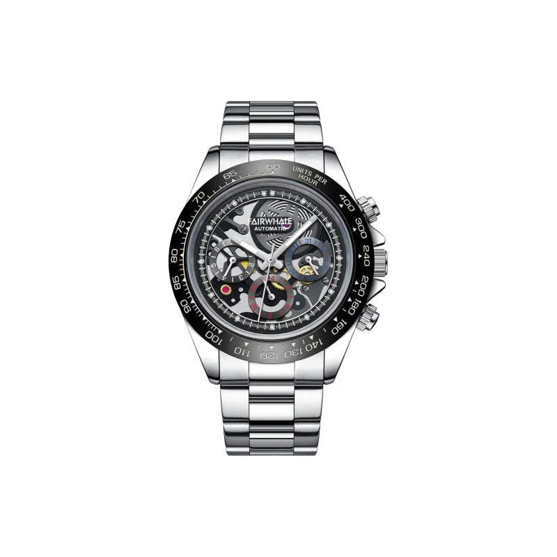 FAIRWHALE Automatic Mechanical Movement Metal Strap Watch Men's Watches Cut Out Dial-0
