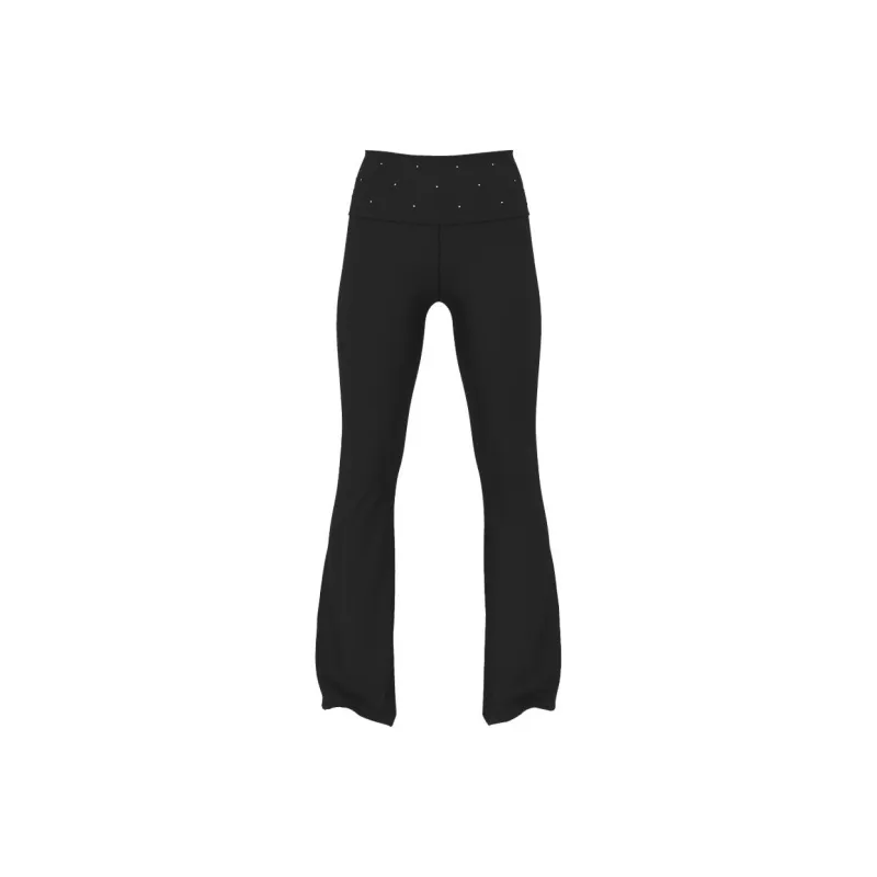 Victoria's Secret PINK All Day Cotton Bling Foldover Flare Leggings/PBBPL Casual Pants Women's Pure Black Logo-0