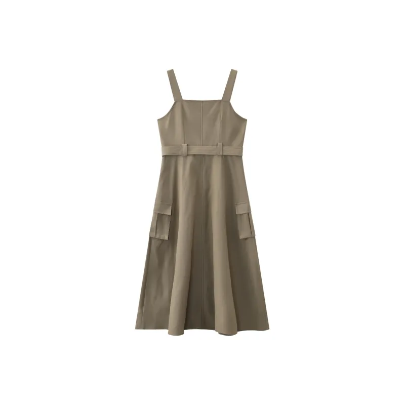 KUHNMARVIN Slip Dress Women's Khaki Green-1