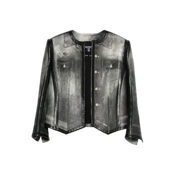 BALMAIN Denim print Leather Jacket