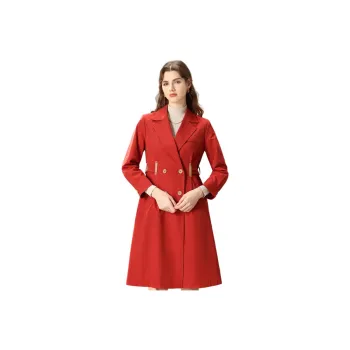 FENHONGMALI Trench Coat Women's Red
