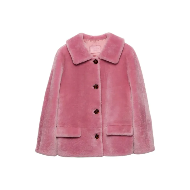 PRADA Logo Patch Shearling Jacket-0