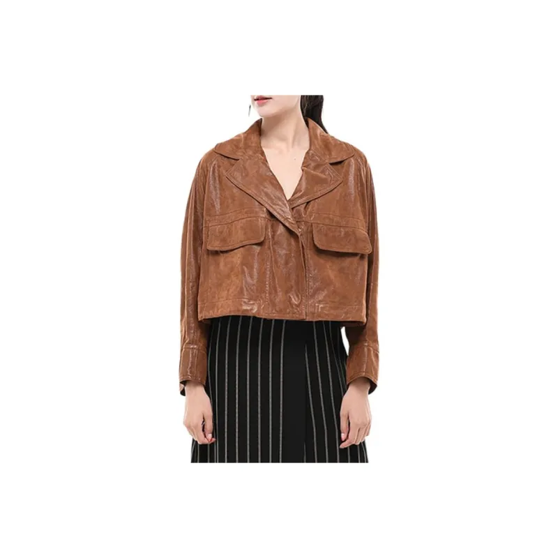 GIORGIO ARMANI Leather Jacket Women's Brown-0