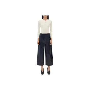 Bottega Veneta Leather Culotte Trousers Casual Pants Women's Black