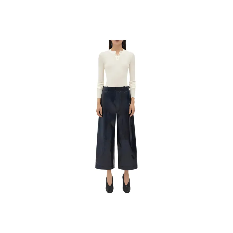 Bottega Veneta Leather Culotte Trousers Casual Pants Women's Black-0