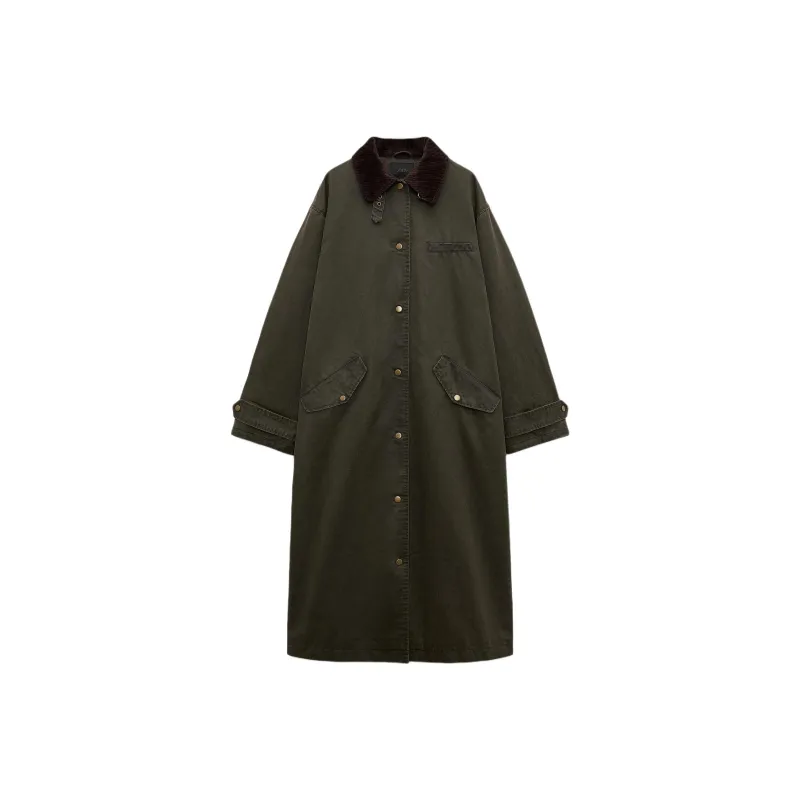 ZARA Trench Coat Women's Moss Green-0