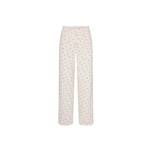 SKIMS Valentine's Day Collection SS25 LOGO POINTELLE STRAIGHT LEG PANT Casual Pants Women's Marble Pink Rosebud Print