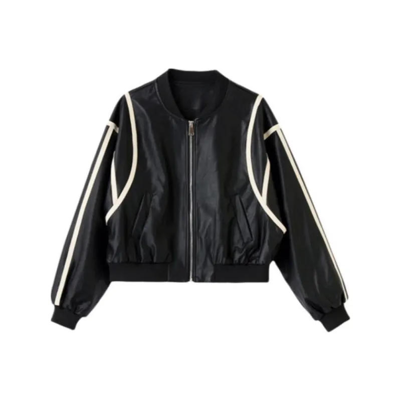 Yi Mengyuan Leather Jacket Women's Black-0
