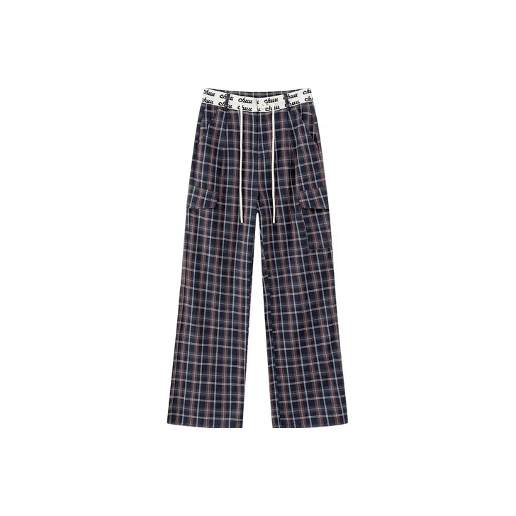 CHUU Casual Pants Women's Navy Blue Plaid-0
