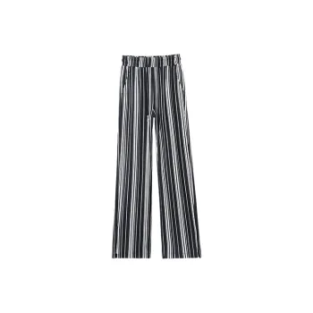 MITUAN Casual Pants Women's Black White Stripes