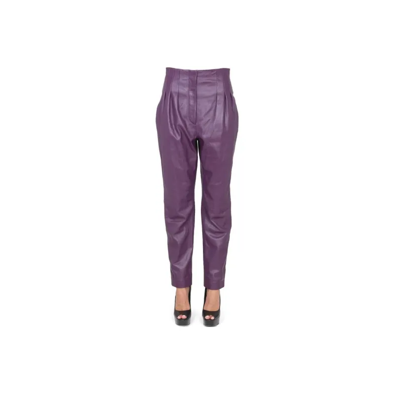 ALBERTA FERRETTI High Waisted Straight Leg Leather Pants-0