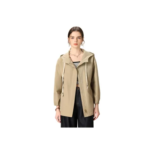 FENHONGMALI Trench Coat Women's Pine Tea