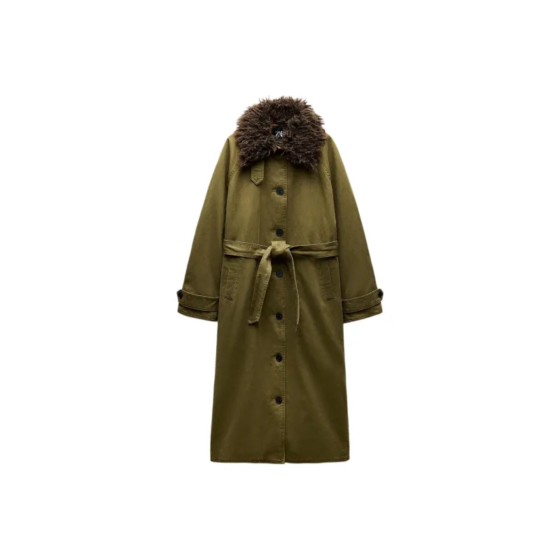 ZARA Trf Trench Coat Women's Light Khaki-0