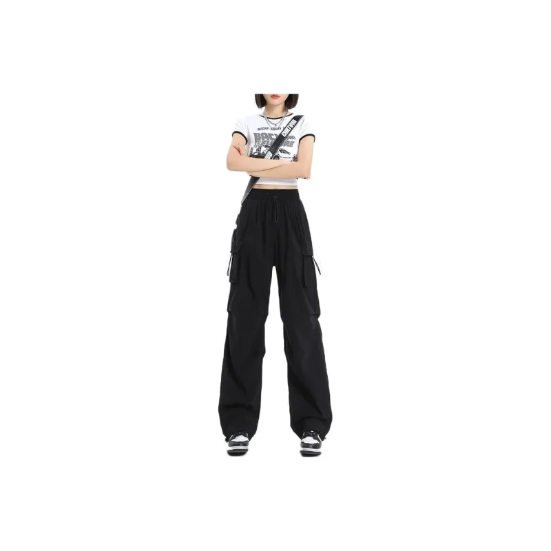 HELEH Casual Pants Solid Color Wide Leg Versatile Quick Dry Parachute Pants Pants For Fall Women's-4