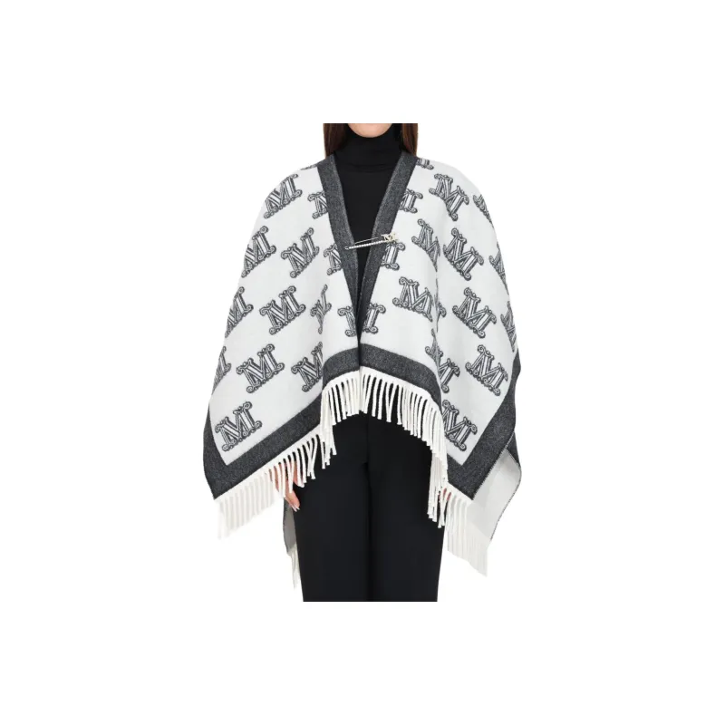 MaxMara All Over Logo Patterned Fringed Cape-0