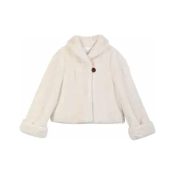 YICHENGFENGXU Velvet feel Coat Women's Ecru Faux Fur Top