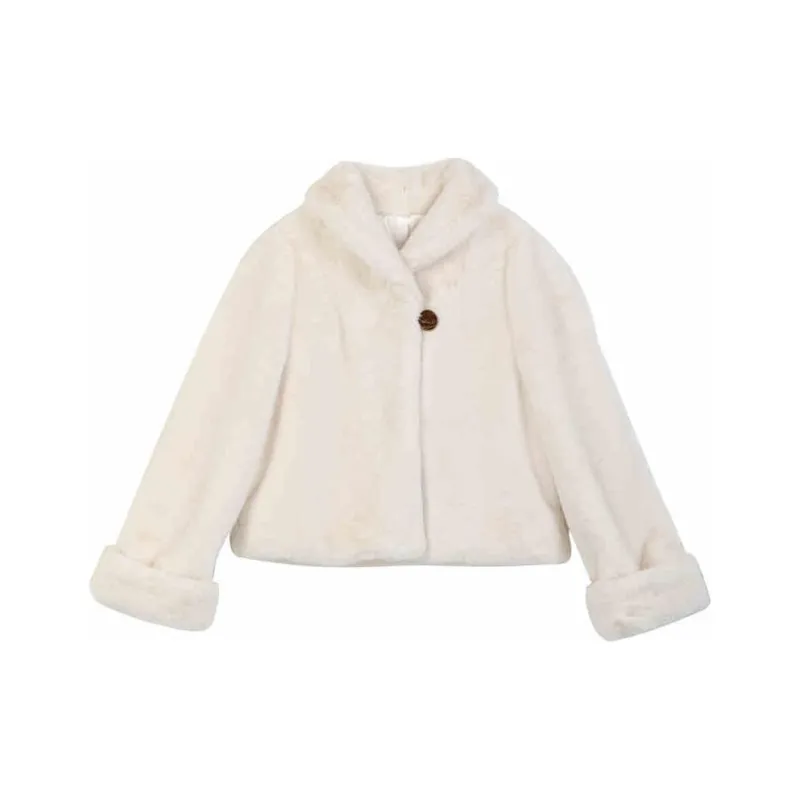 YICHENGFENGXU Velvet feel Coat Women's Ecru Faux Fur Top-0