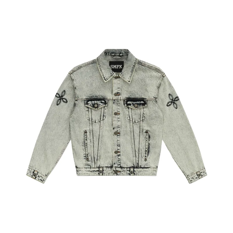 SMFK Denim Jacket Unisex White Snowflake-0