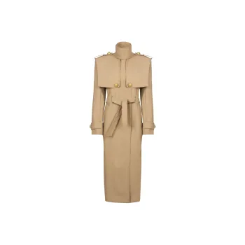 BALMAIN High Neck Snail Button Detailed Trench Coat