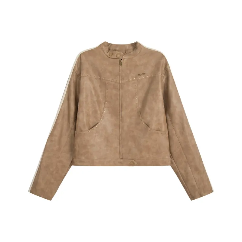 UNIFREE Leather Jacket Women's Light Coffee-0