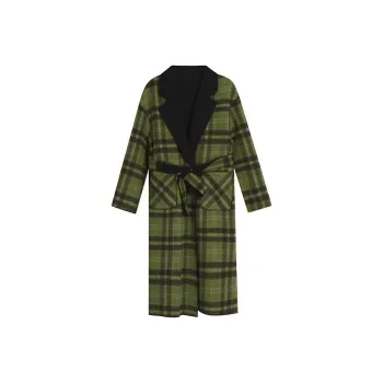 SECFLY OFFICIAL Coats Women's Green Plaid With Black Accents