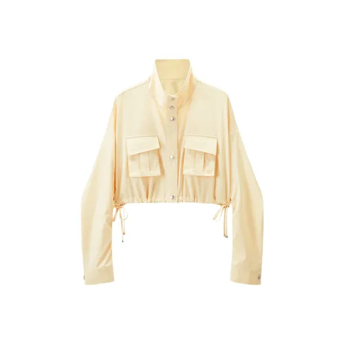 PEACEBIRD Cropped Coat Women's Octagonal Yellow Floral